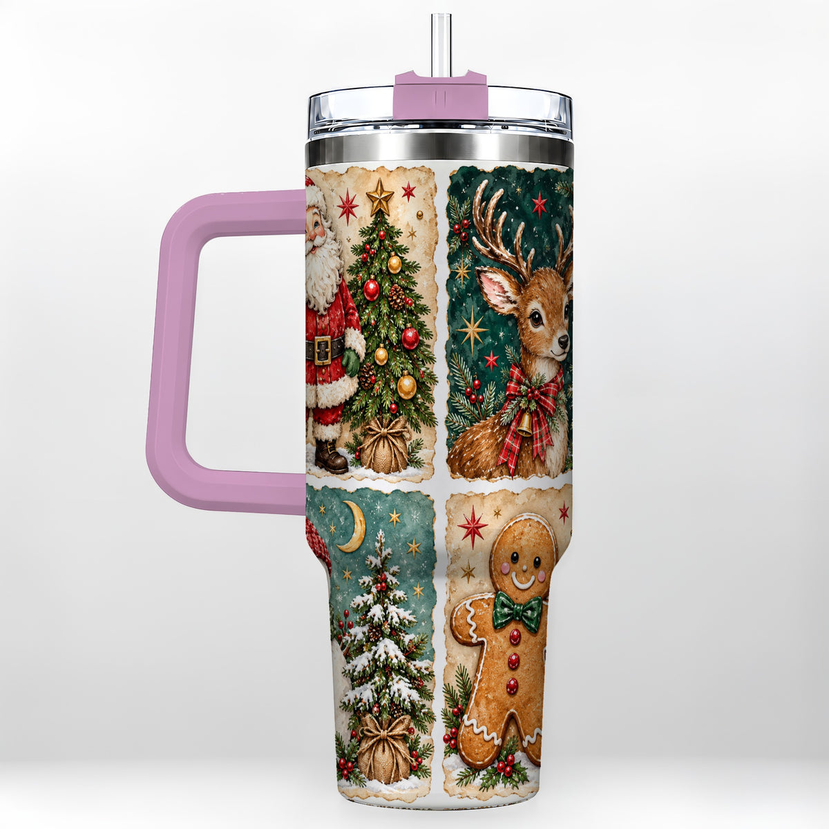 #pl[40oz|Pink] Christmas Collage 40oz Tumbler, Holiday Tumbler, Stainless Steel Travel Cup