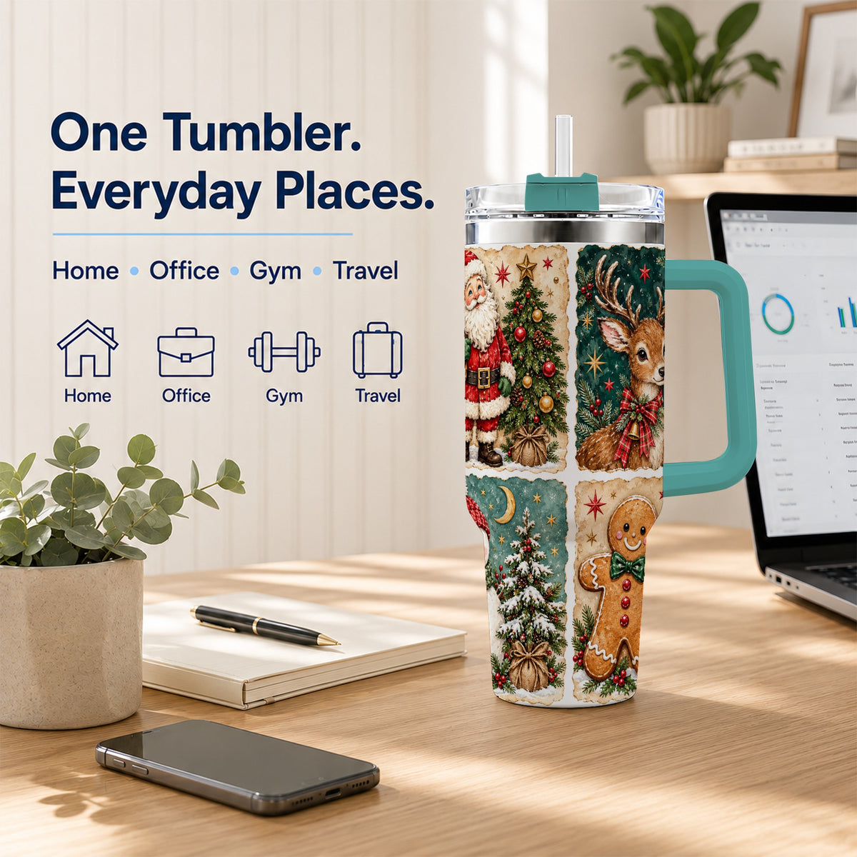 #pl[40oz|Green] Christmas Collage 40oz Tumbler, Holiday Tumbler, Stainless Steel Travel Cup