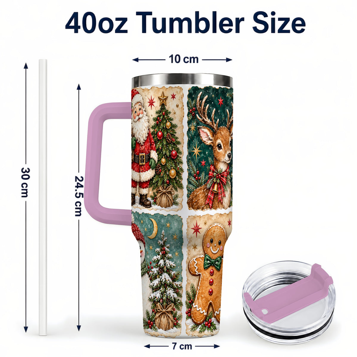 #pl[40oz|Pink] Christmas Collage 40oz Tumbler, Holiday Tumbler, Stainless Steel Travel Cup
