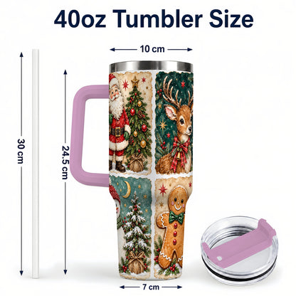 #pl[40oz|Pink] Christmas Collage 40oz Tumbler, Holiday Tumbler, Stainless Steel Travel Cup