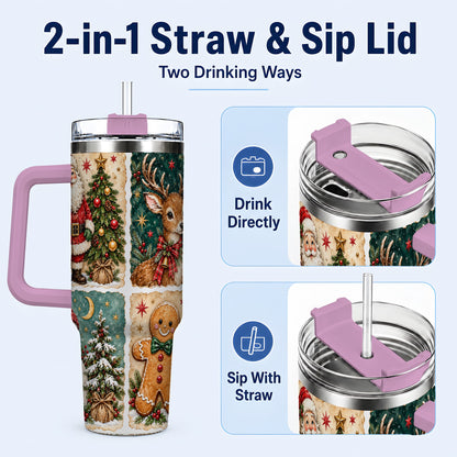 #pl[40oz|Pink] Christmas Collage 40oz Tumbler, Holiday Tumbler, Stainless Steel Travel Cup