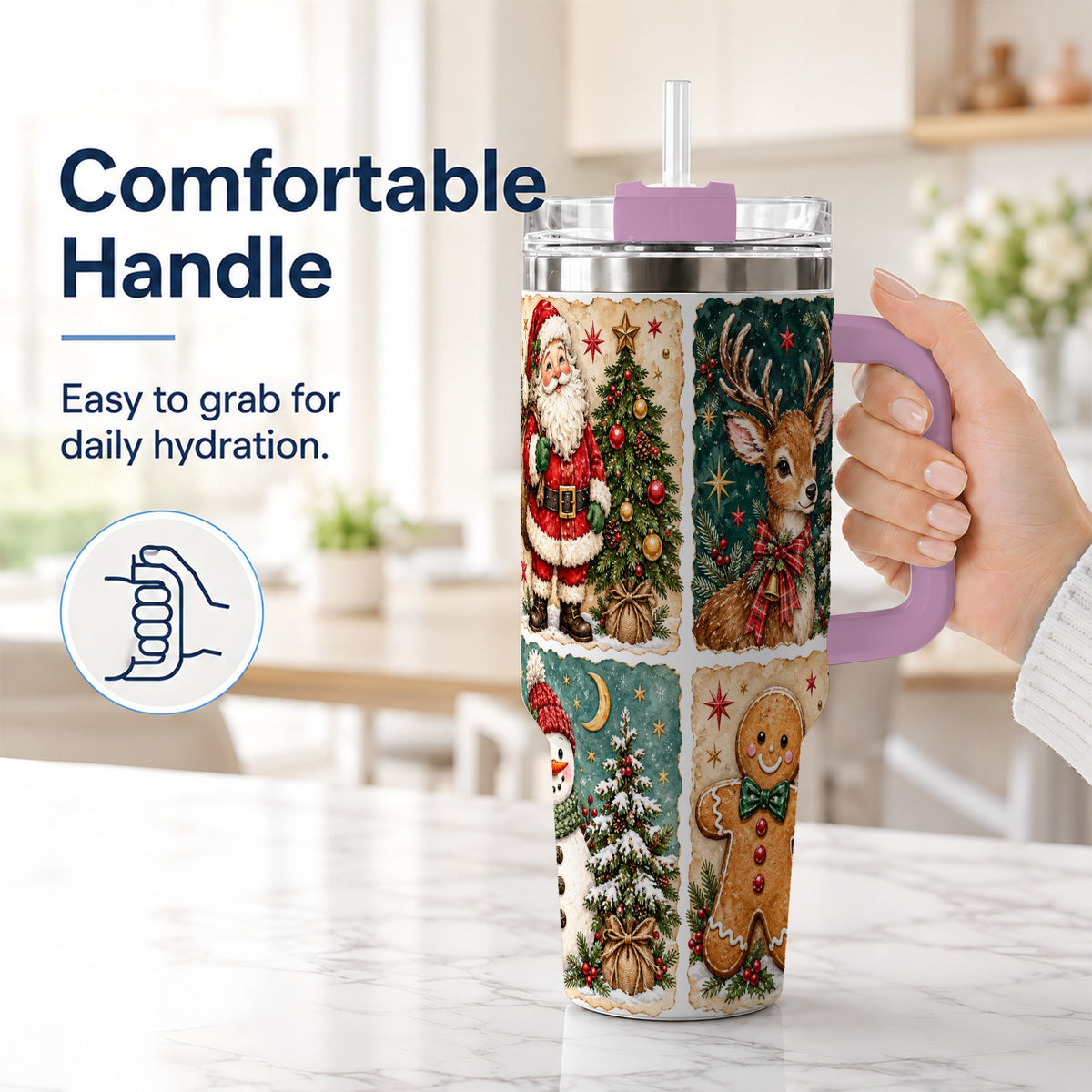 #pl[40oz|Pink] Christmas Collage 40oz Tumbler, Holiday Tumbler, Stainless Steel Travel Cup