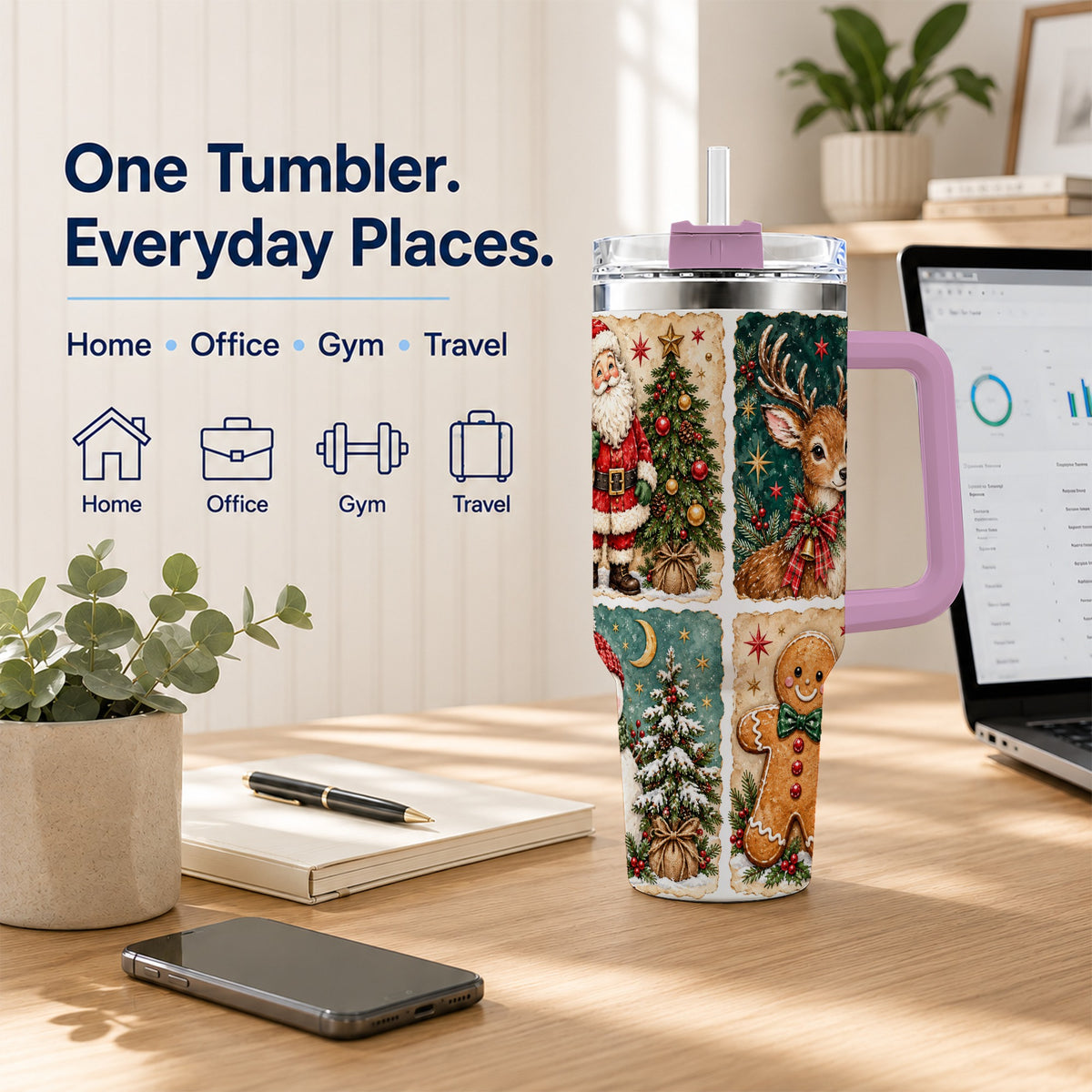 #pl[40oz|Pink] Christmas Collage 40oz Tumbler, Holiday Tumbler, Stainless Steel Travel Cup