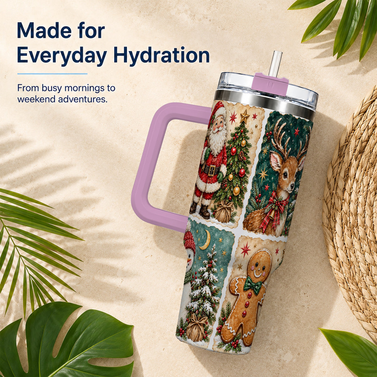 #pl[40oz|Pink] Christmas Collage 40oz Tumbler, Holiday Tumbler, Stainless Steel Travel Cup