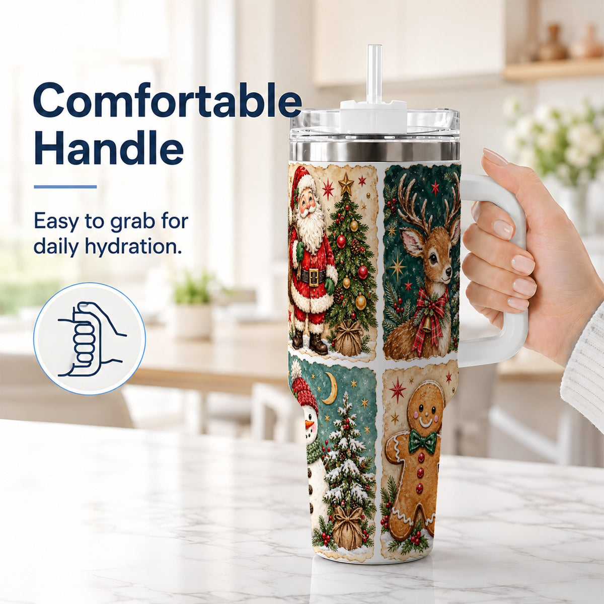 #pl[40oz|White] Christmas Collage 40oz Tumbler, Holiday Tumbler, Stainless Steel Travel Cup