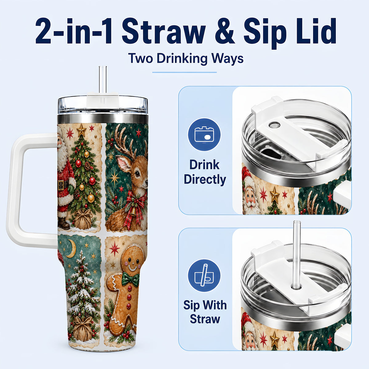 #pl[40oz|White] Christmas Collage 40oz Tumbler, Holiday Tumbler, Stainless Steel Travel Cup