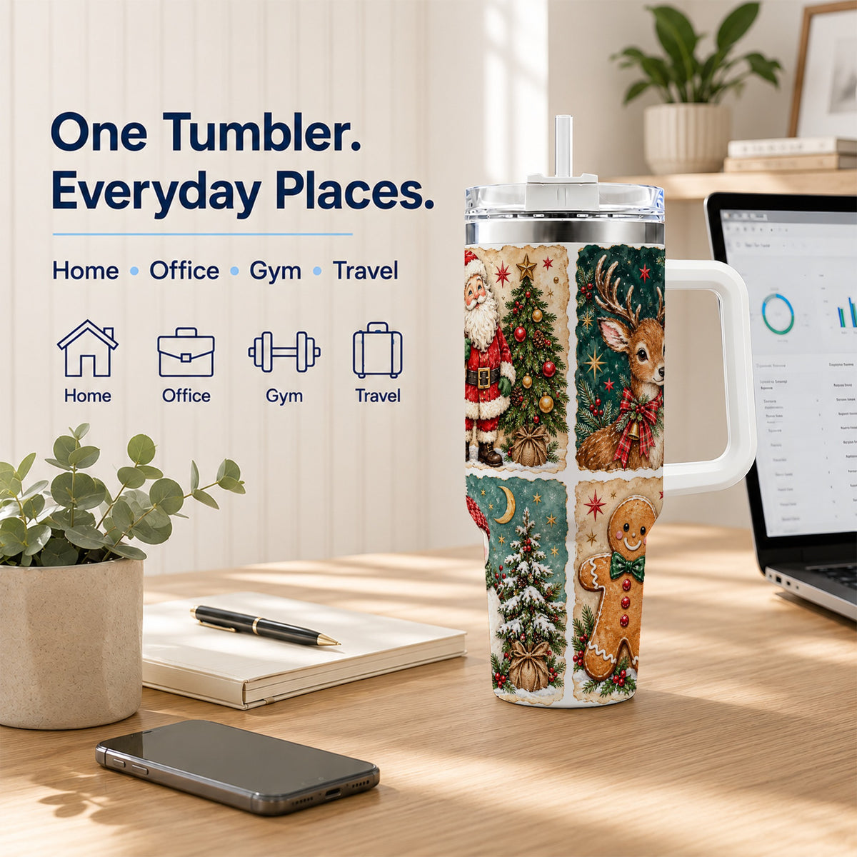 #pl[40oz|White] Christmas Collage 40oz Tumbler, Holiday Tumbler, Stainless Steel Travel Cup