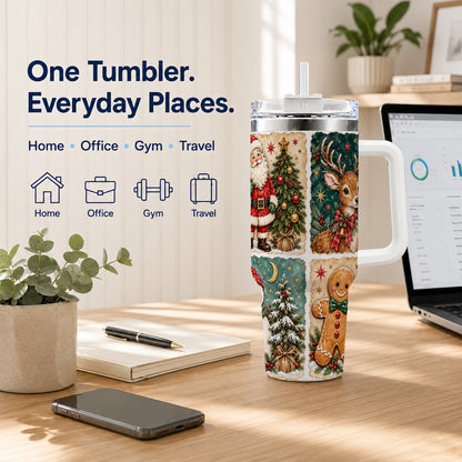 #pl[40oz|White] Christmas Collage 40oz Tumbler, Holiday Tumbler, Stainless Steel Travel Cup