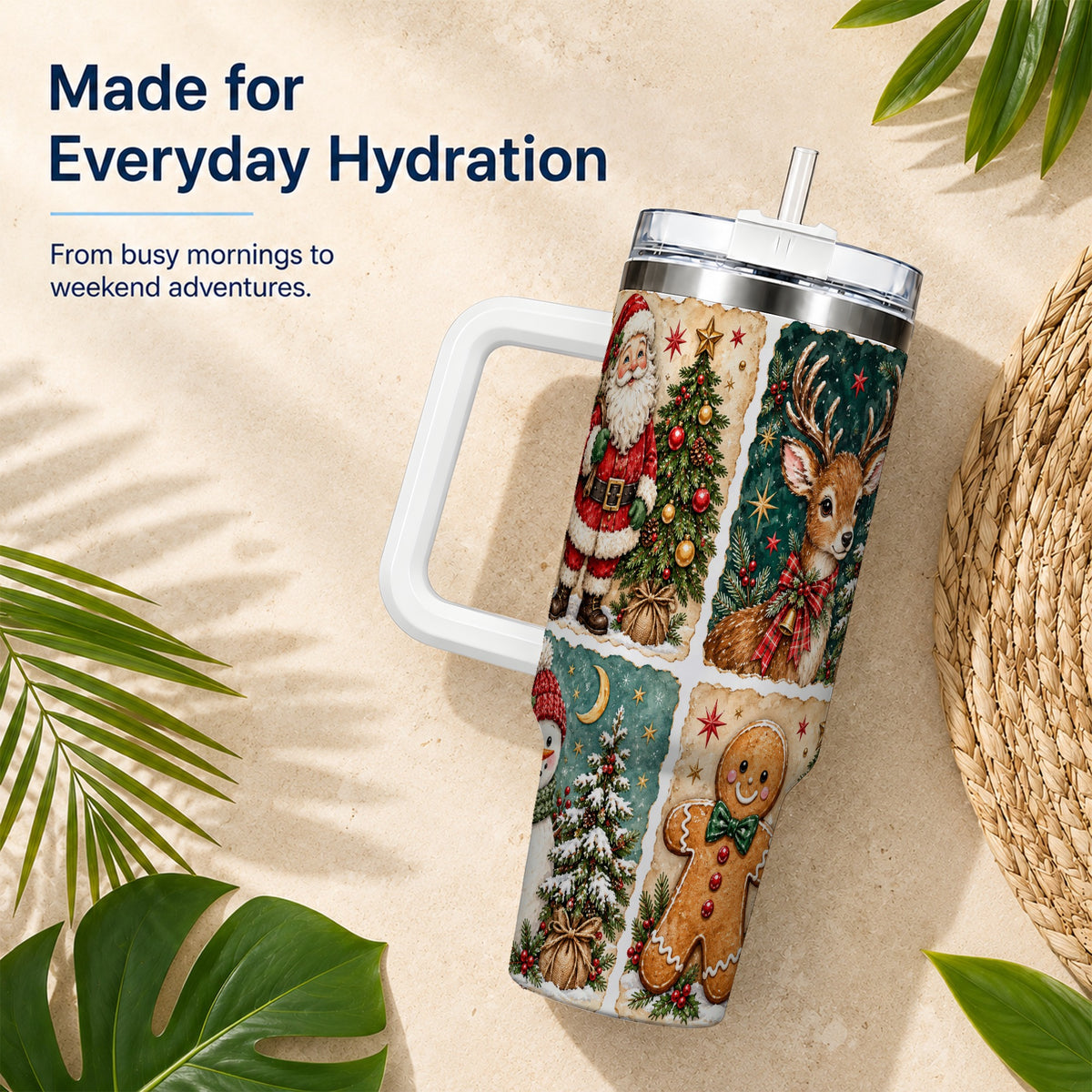 #pl[40oz|White] Christmas Collage 40oz Tumbler, Holiday Tumbler, Stainless Steel Travel Cup
