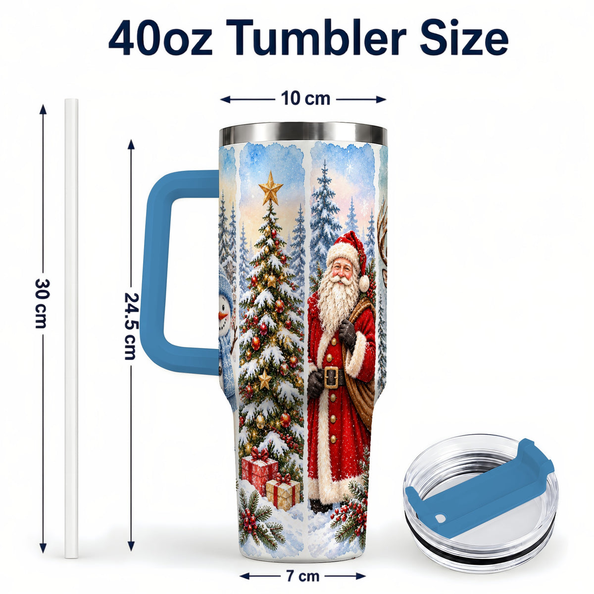 #pl[40oz|Blue] Christmas Winter 40oz Tumbler, Holiday Tumbler, Stainless Steel Travel Cup