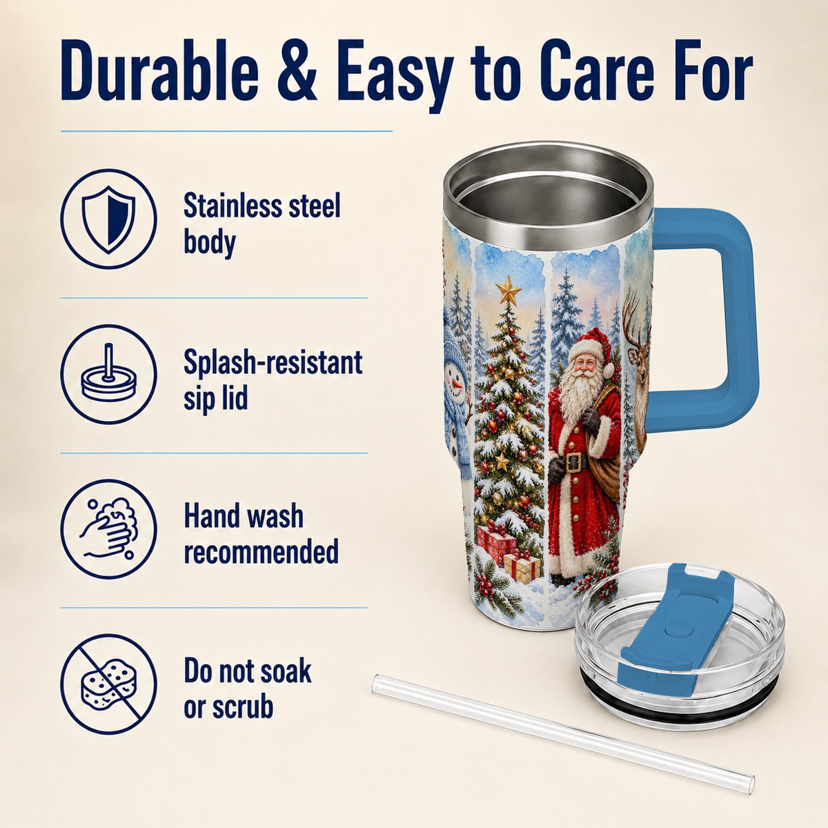 #pl[40oz|Blue] Christmas Winter 40oz Tumbler, Holiday Tumbler, Stainless Steel Travel Cup