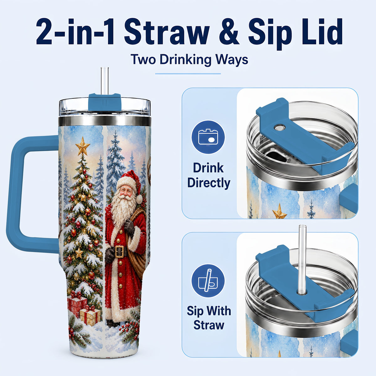#pl[40oz|Blue] Christmas Winter 40oz Tumbler, Holiday Tumbler, Stainless Steel Travel Cup
