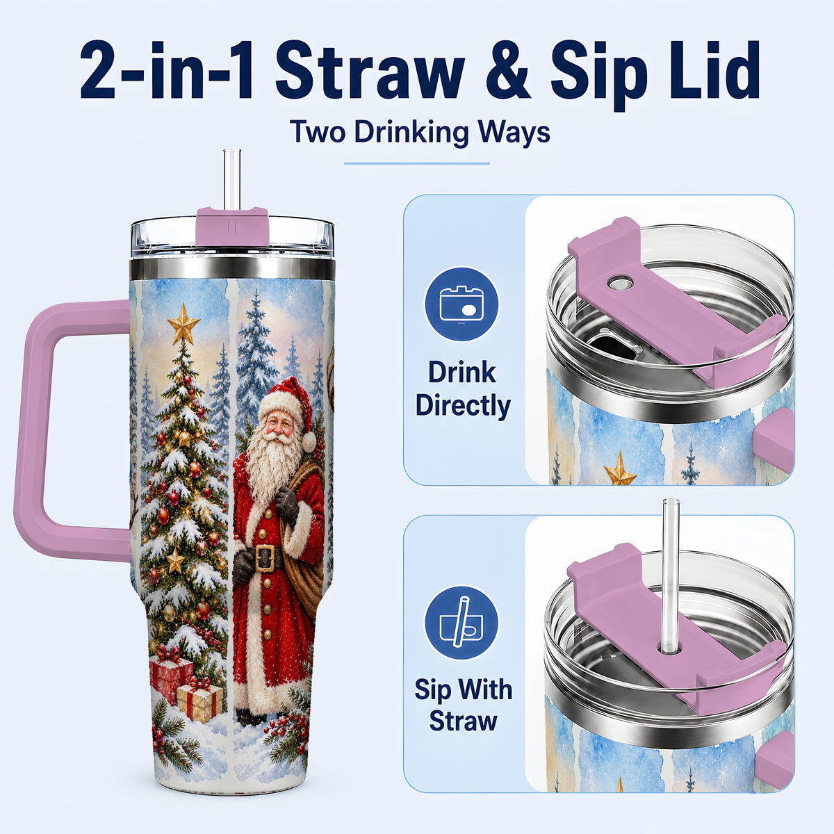 #pl[40oz|Pink] Christmas Winter 40oz Tumbler, Holiday Tumbler, Stainless Steel Travel Cup