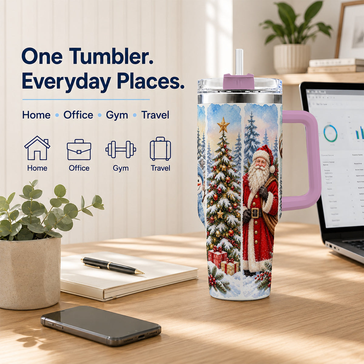 #pl[40oz|Pink] Christmas Winter 40oz Tumbler, Holiday Tumbler, Stainless Steel Travel Cup