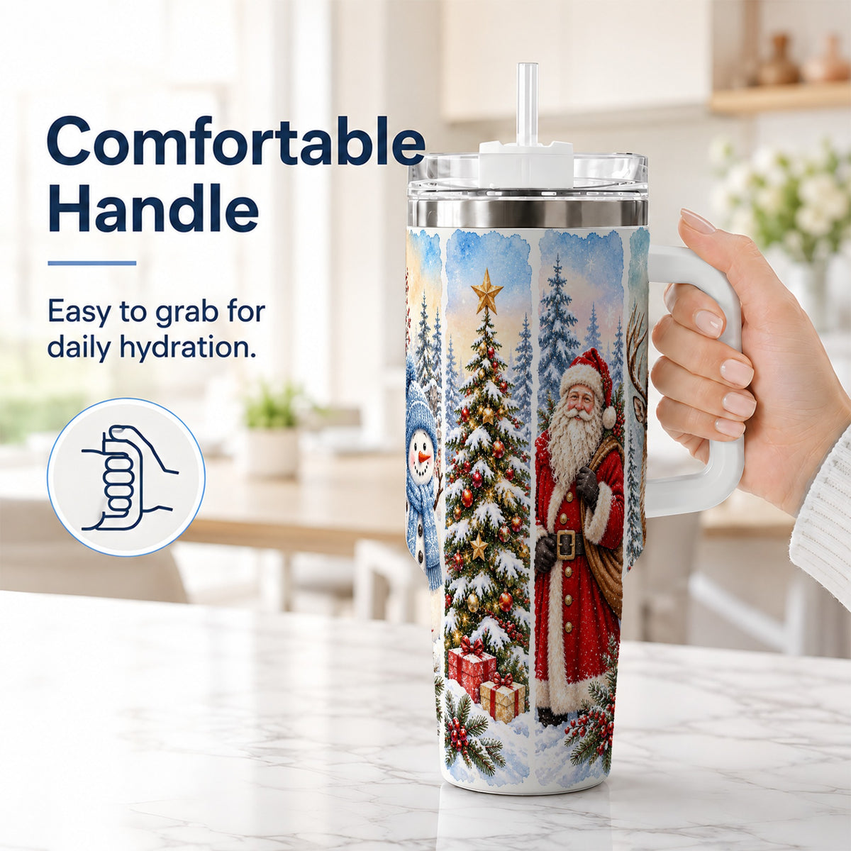 #pl[40oz|White] Christmas Winter 40oz Tumbler, Holiday Tumbler, Stainless Steel Travel Cup
