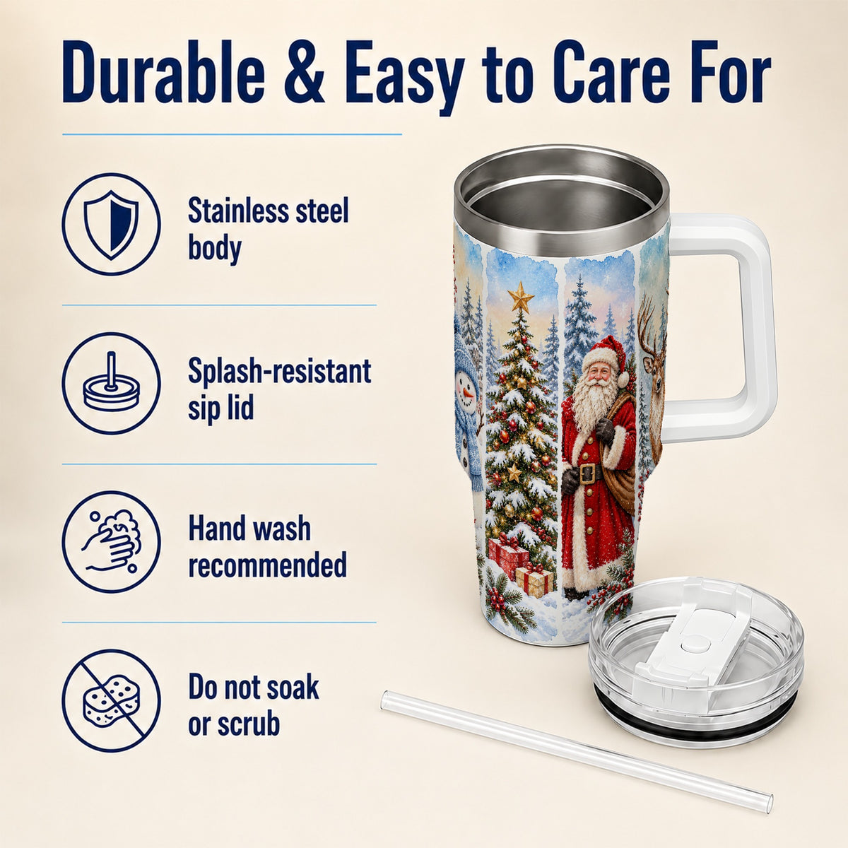 #pl[40oz|White] Christmas Winter 40oz Tumbler, Holiday Tumbler, Stainless Steel Travel Cup