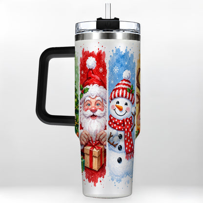 #pl[40oz|Black] Christmas Friends 40oz Tumbler with Handle, Winter Stainless Steel Cup
