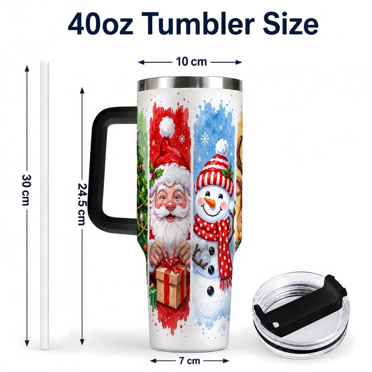 #pl[40oz|Black] Christmas Friends 40oz Tumbler with Handle, Winter Stainless Steel Cup