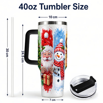 #pl[40oz|Black] Christmas Friends 40oz Tumbler with Handle, Winter Stainless Steel Cup