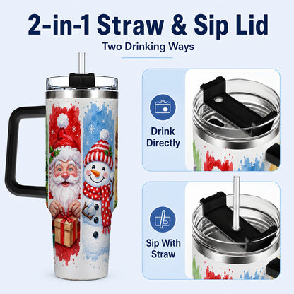 #pl[40oz|Black] Christmas Friends 40oz Tumbler with Handle, Winter Stainless Steel Cup