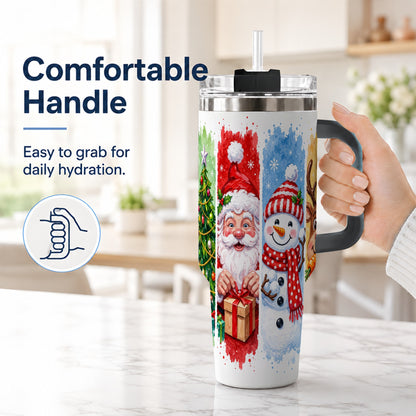 #pl[40oz|Black] Christmas Friends 40oz Tumbler with Handle, Winter Stainless Steel Cup