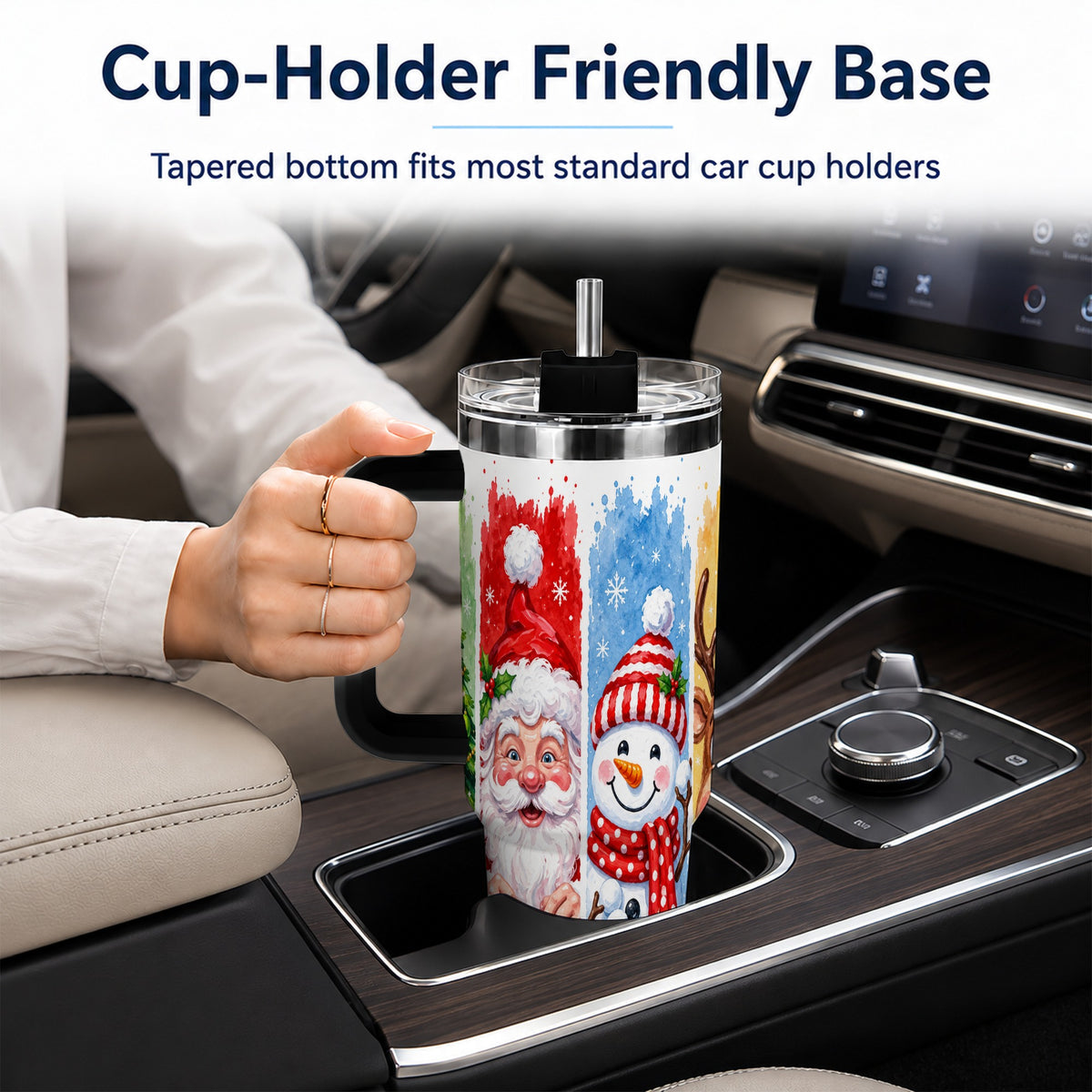 #pl[40oz|Black] Christmas Friends 40oz Tumbler with Handle, Winter Stainless Steel Cup