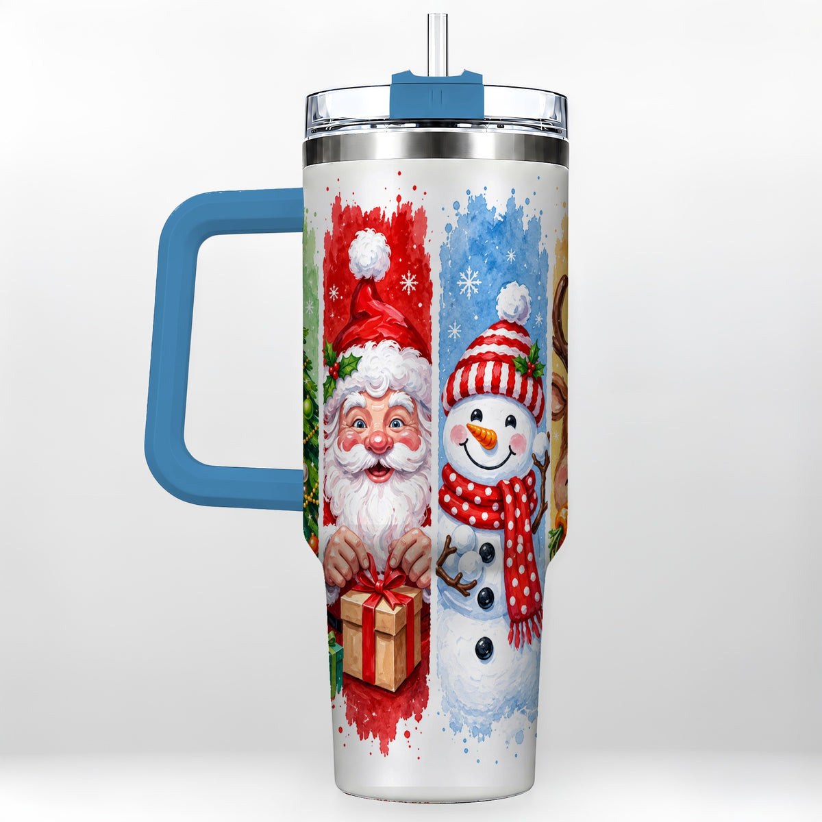 #pl[40oz|Blue] Christmas Friends 40oz Tumbler with Handle, Winter Stainless Steel Cup