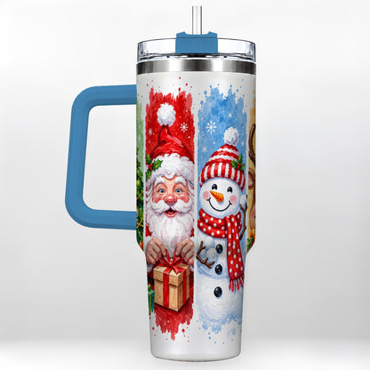 #pl[40oz|Blue] Christmas Friends 40oz Tumbler with Handle, Winter Stainless Steel Cup