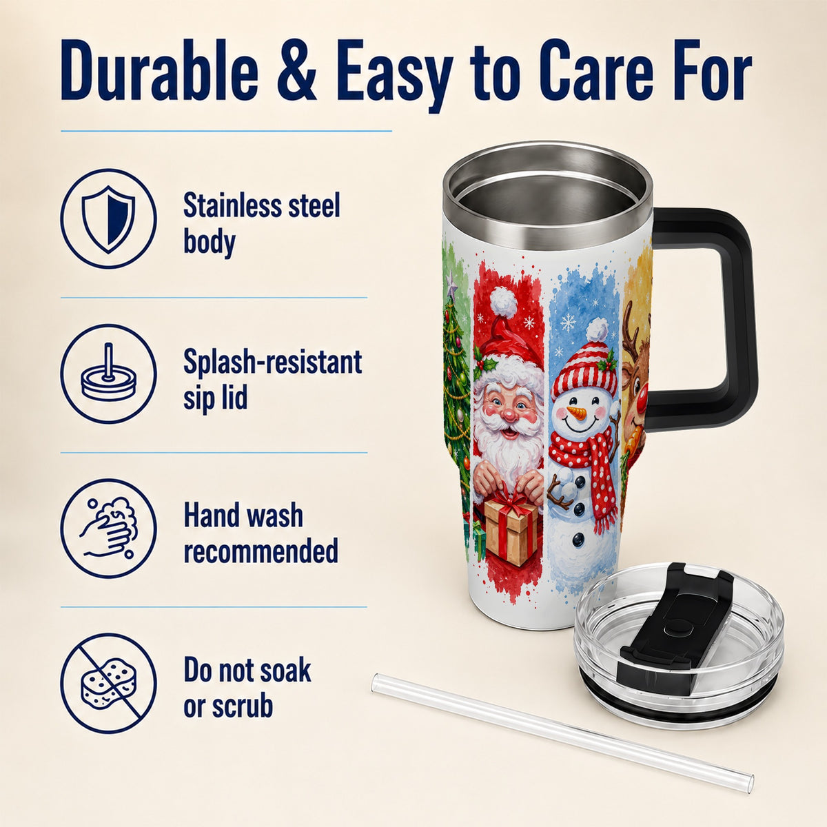 #pl[40oz|Black] Christmas Friends 40oz Tumbler with Handle, Winter Stainless Steel Cup