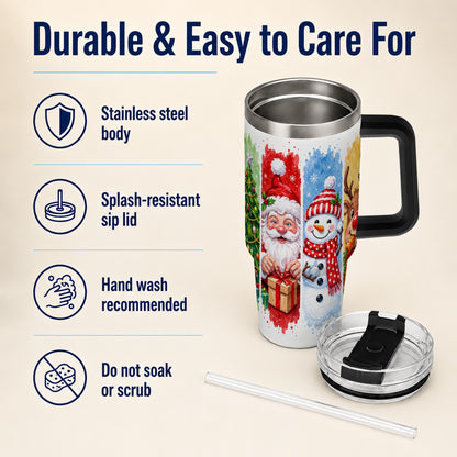 #pl[40oz|Black] Christmas Friends 40oz Tumbler with Handle, Winter Stainless Steel Cup