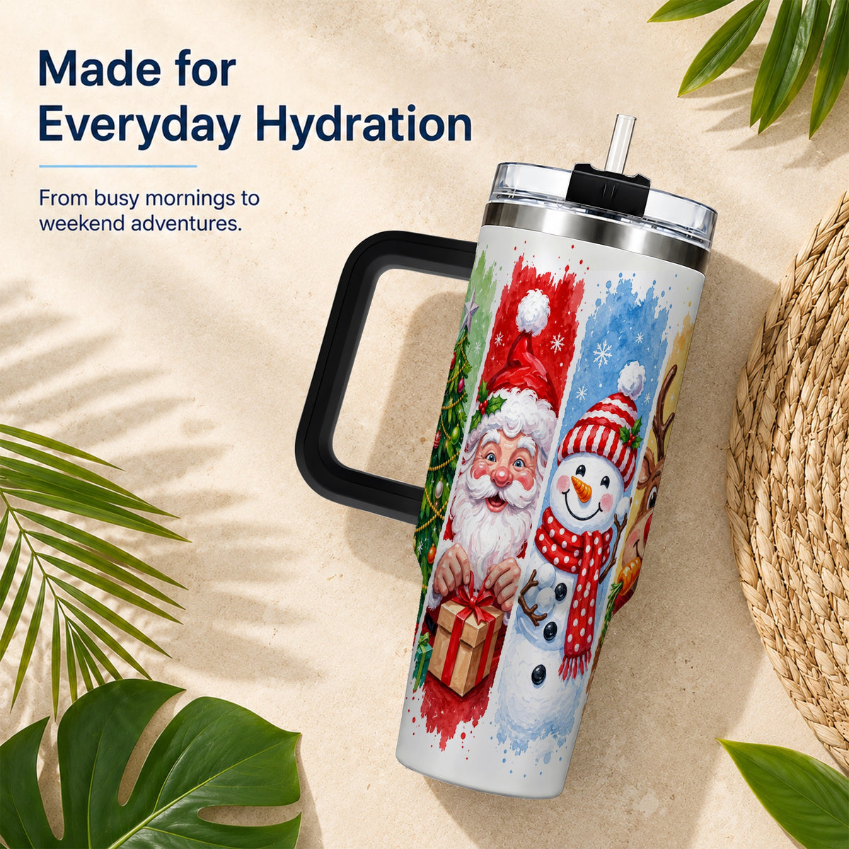 #pl[40oz|Black] Christmas Friends 40oz Tumbler with Handle, Winter Stainless Steel Cup
