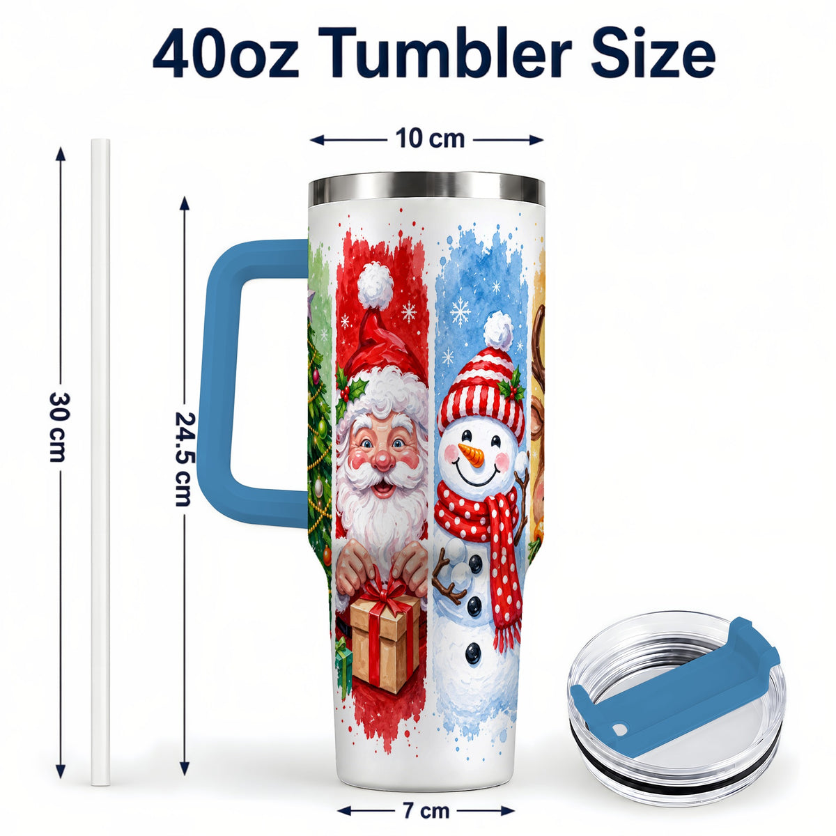 #pl[40oz|Blue] Christmas Friends 40oz Tumbler with Handle, Winter Stainless Steel Cup