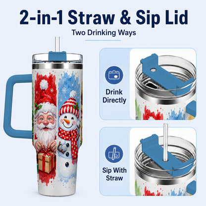 #pl[40oz|Blue] Christmas Friends 40oz Tumbler with Handle, Winter Stainless Steel Cup