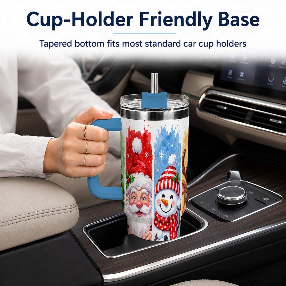 #pl[40oz|Blue] Christmas Friends 40oz Tumbler with Handle, Winter Stainless Steel Cup