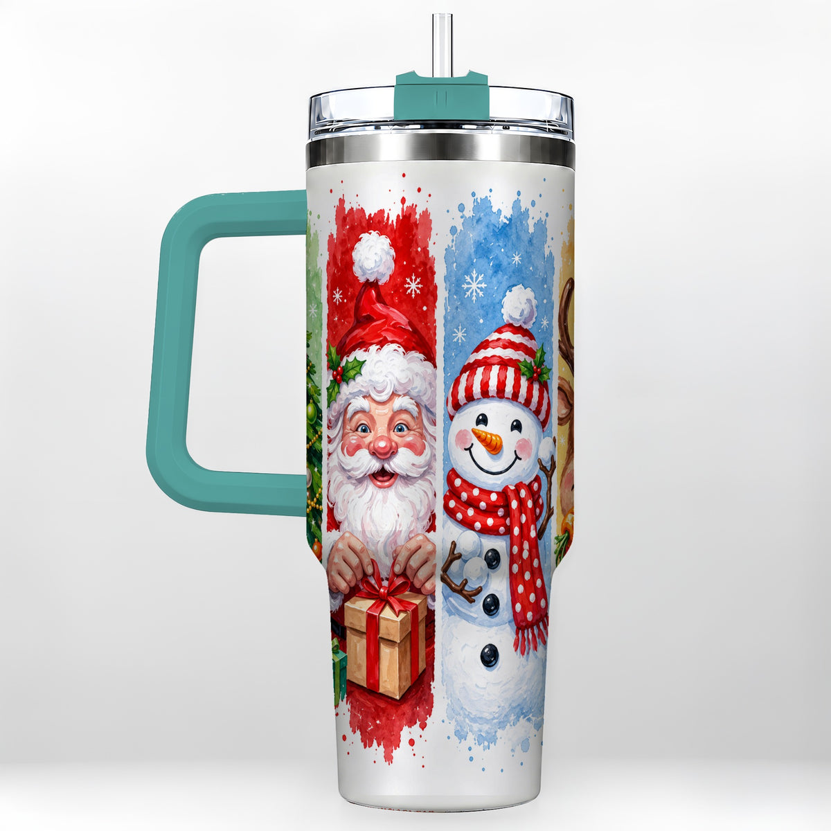 #pl[40oz|Green] Christmas Friends 40oz Tumbler with Handle, Winter Stainless Steel Cup