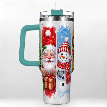 #pl[40oz|Green] Christmas Friends 40oz Tumbler with Handle, Winter Stainless Steel Cup