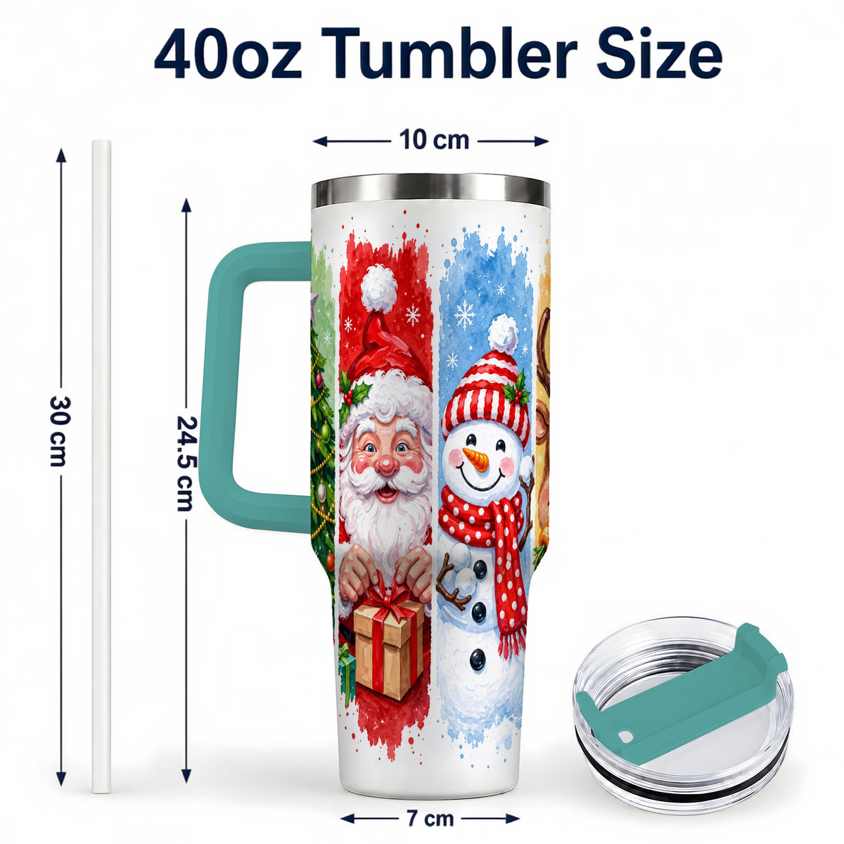 #pl[40oz|Green] Christmas Friends 40oz Tumbler with Handle, Winter Stainless Steel Cup