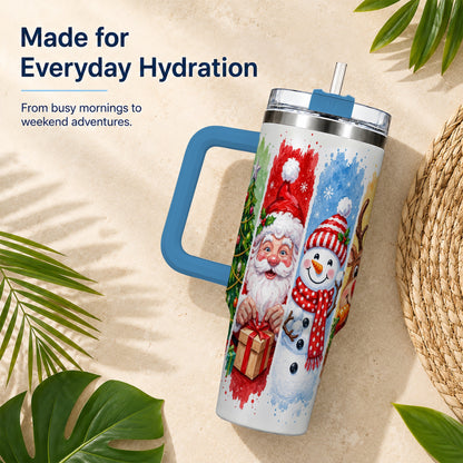 #pl[40oz|Blue] Christmas Friends 40oz Tumbler with Handle, Winter Stainless Steel Cup