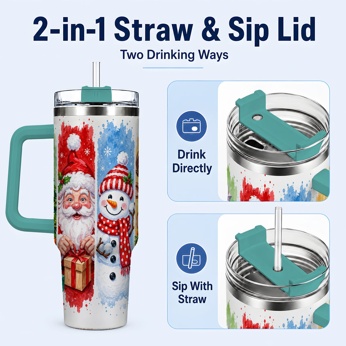 #pl[40oz|Green] Christmas Friends 40oz Tumbler with Handle, Winter Stainless Steel Cup