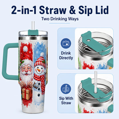 #pl[40oz|Green] Christmas Friends 40oz Tumbler with Handle, Winter Stainless Steel Cup