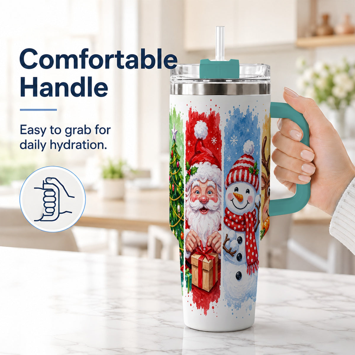 #pl[40oz|Green] Christmas Friends 40oz Tumbler with Handle, Winter Stainless Steel Cup
