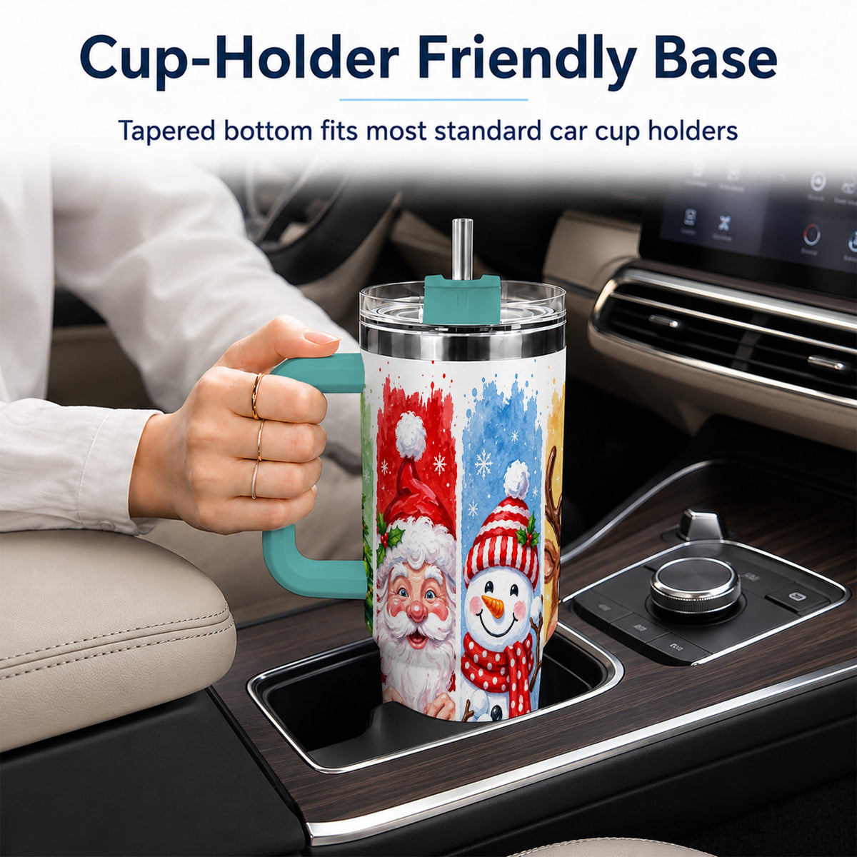 #pl[40oz|Green] Christmas Friends 40oz Tumbler with Handle, Winter Stainless Steel Cup