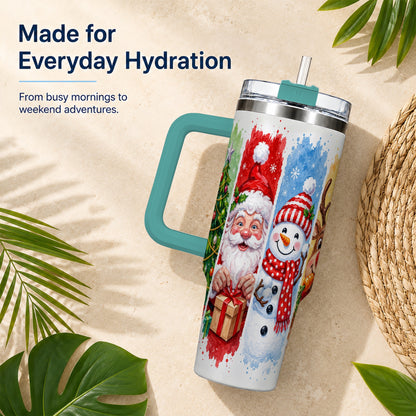 #pl[40oz|Green] Christmas Friends 40oz Tumbler with Handle, Winter Stainless Steel Cup