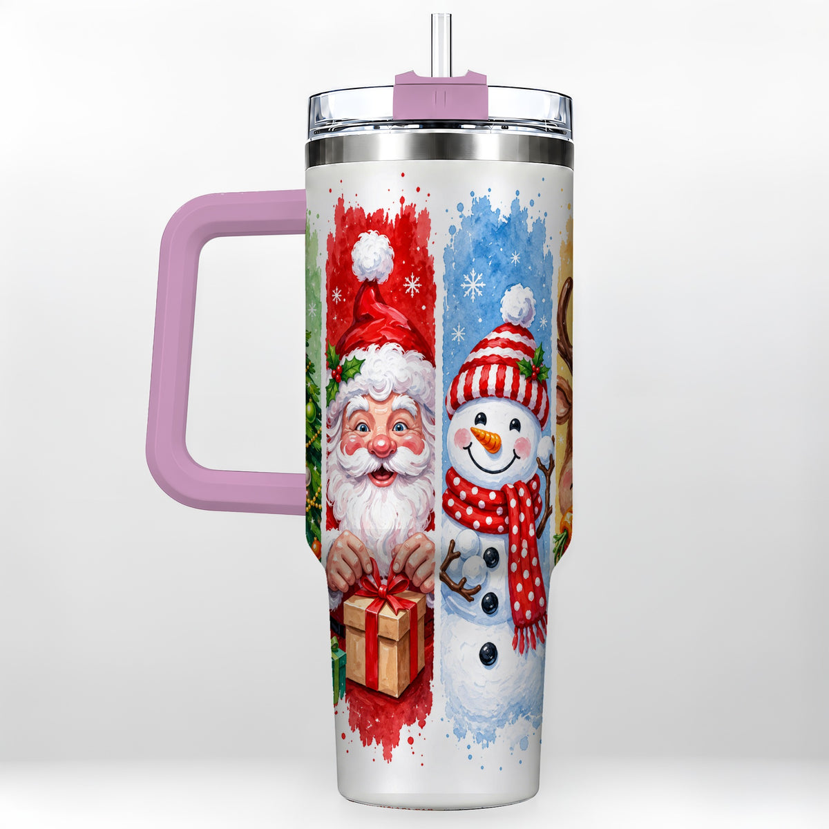 #pl[40oz|Pink] Christmas Friends 40oz Tumbler with Handle, Winter Stainless Steel Cup