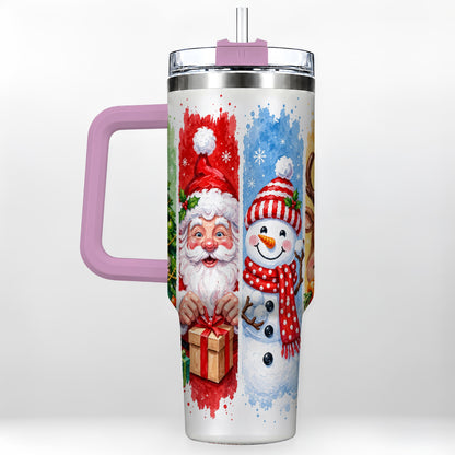 #pl[40oz|Pink] Christmas Friends 40oz Tumbler with Handle, Winter Stainless Steel Cup