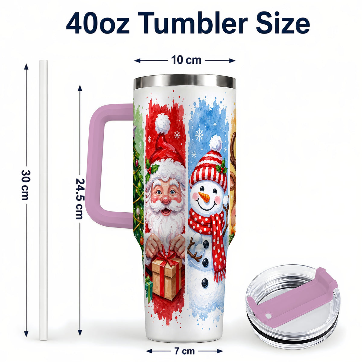 #pl[40oz|Pink] Christmas Friends 40oz Tumbler with Handle, Winter Stainless Steel Cup