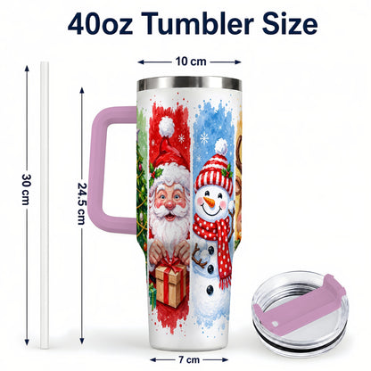 #pl[40oz|Pink] Christmas Friends 40oz Tumbler with Handle, Winter Stainless Steel Cup