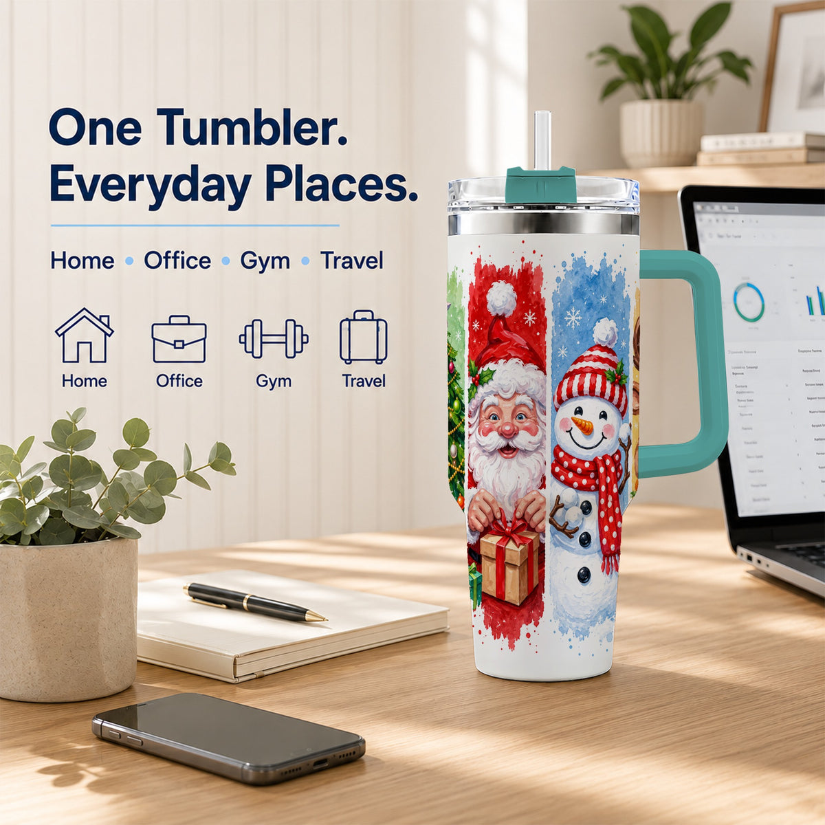 #pl[40oz|Green] Christmas Friends 40oz Tumbler with Handle, Winter Stainless Steel Cup