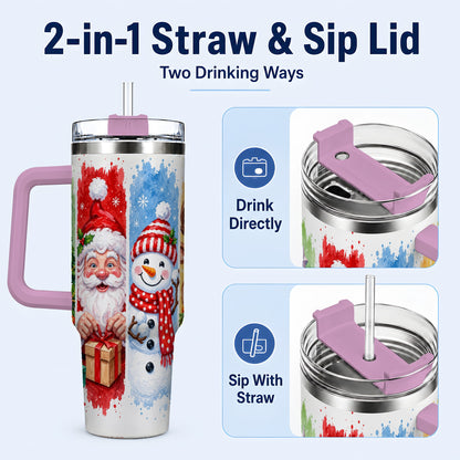 #pl[40oz|Pink] Christmas Friends 40oz Tumbler with Handle, Winter Stainless Steel Cup