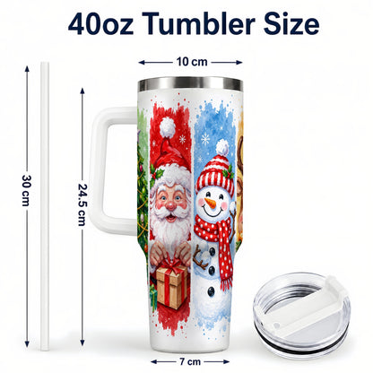#pl[40oz|White] Christmas Friends 40oz Tumbler with Handle, Winter Stainless Steel Cup